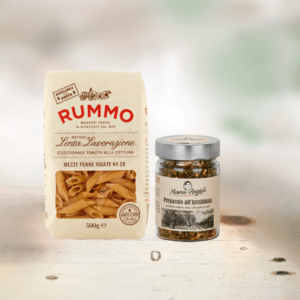 Mama Angioli und Rummo Pastaset: Mezze Penne mit Arrabbiata Gewürz im Glas als Sparpaket